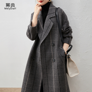 格子毛呢外套女森系秋冬季中长款新宽松休闲复古羊毛呢子加厚大衣