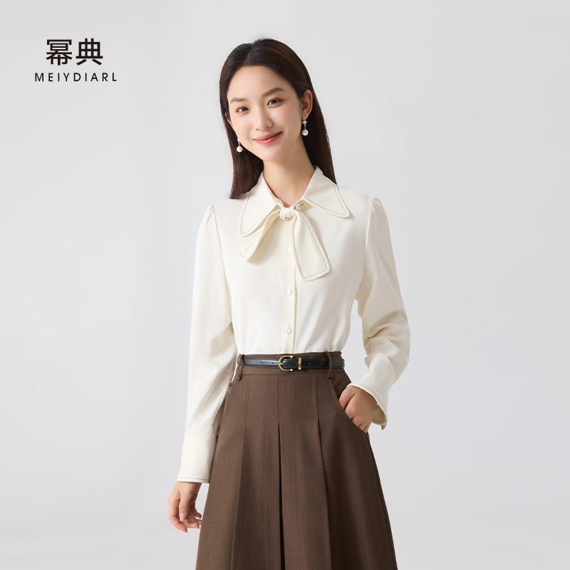 幂典衬衫女上衣小个子2025年春秋新款法式复古白色衬衣内搭小衫