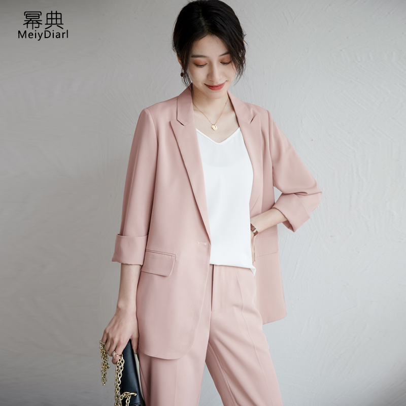 西装外套女薄款垂感夏装2023新款韩版套装两件套洋气时尚小西服