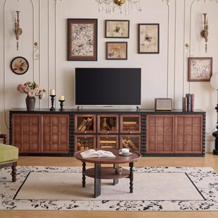 巧克力柜法式 中古风展示柜实木电视柜模块组合骨骼线复古落地
