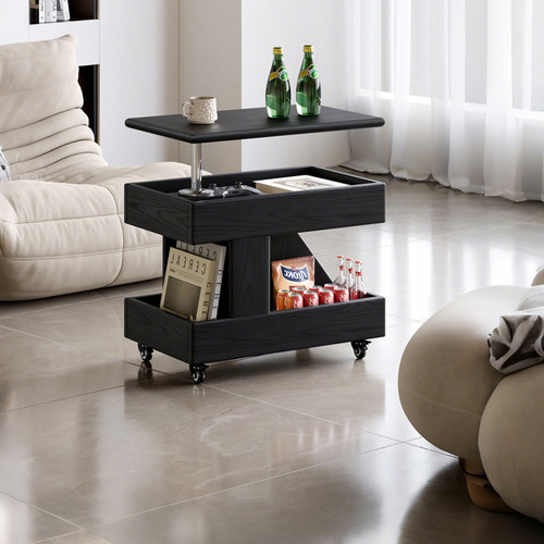 全实木可升降小推车旋转边几客厅茶几橡木床边桌可移动沙发侧边桌