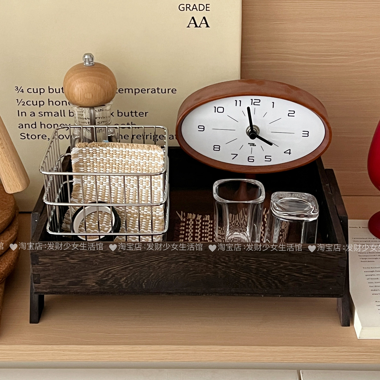 收纳架置物架桌面实木整理盒中古软装摆件餐边柜化妆柜杂物收纳盒,收纳整理,收纳盘,淘宝优惠券,粉丝福利购,淘宝优惠卷