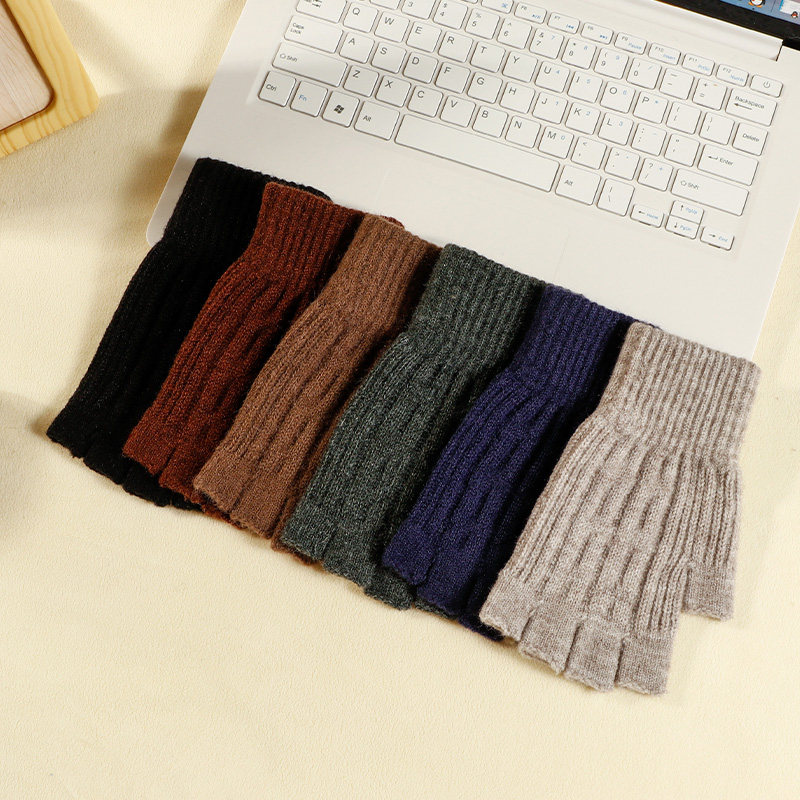HALF-FINGER GLOVES MENS WINTER WARM PLUS VELVET THICK KNITTED WOOL FINGERLESS STUDENTS WRITING RIDING AUTUMN AND WINTER MEN