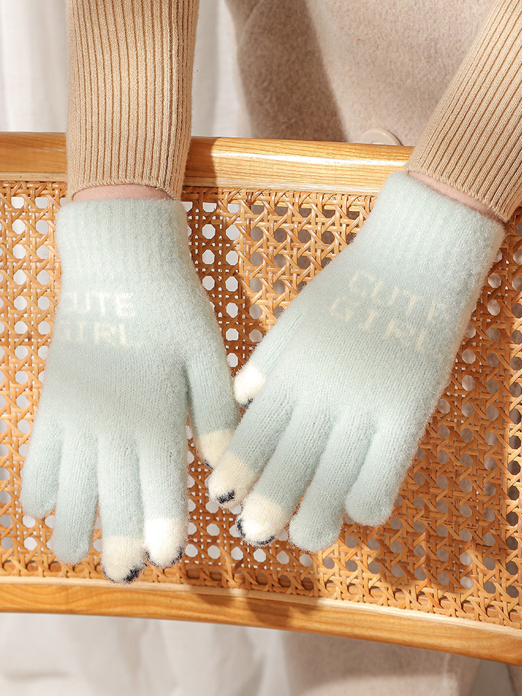 GLOVES LADIES WINTER NEW FINGER THICKENED WARM BIG KIDS CUTE STUDENT COLD WOOL TOUCHSCREEN WINTER MEN