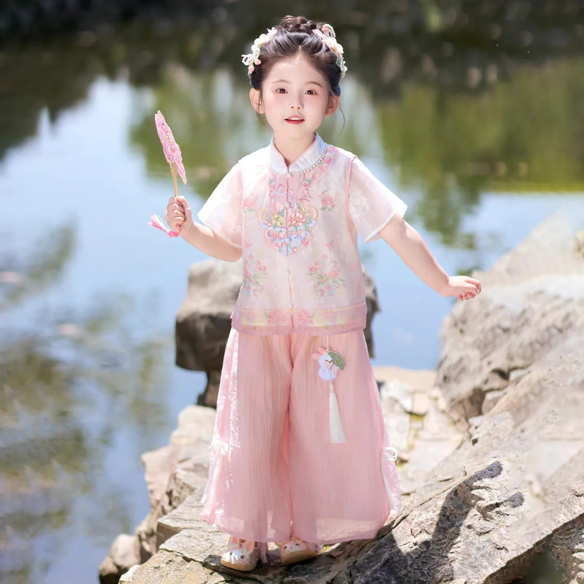 汉服女童2026夏季新款儿童新中式古风裤子套装女孩国风洋气两件套