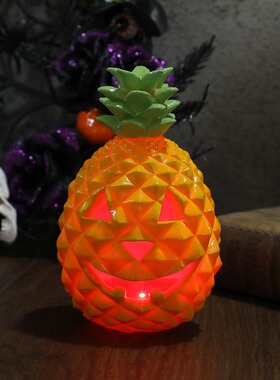 菠萝骷髅头树脂摆件万圣节假日装饰树脂黄色杰克灯桌面家居装饰品