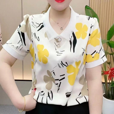 恒源祥官方正品夏季碎花雪纺衬衫女百搭遮肚显瘦娃娃领上衣时尚短