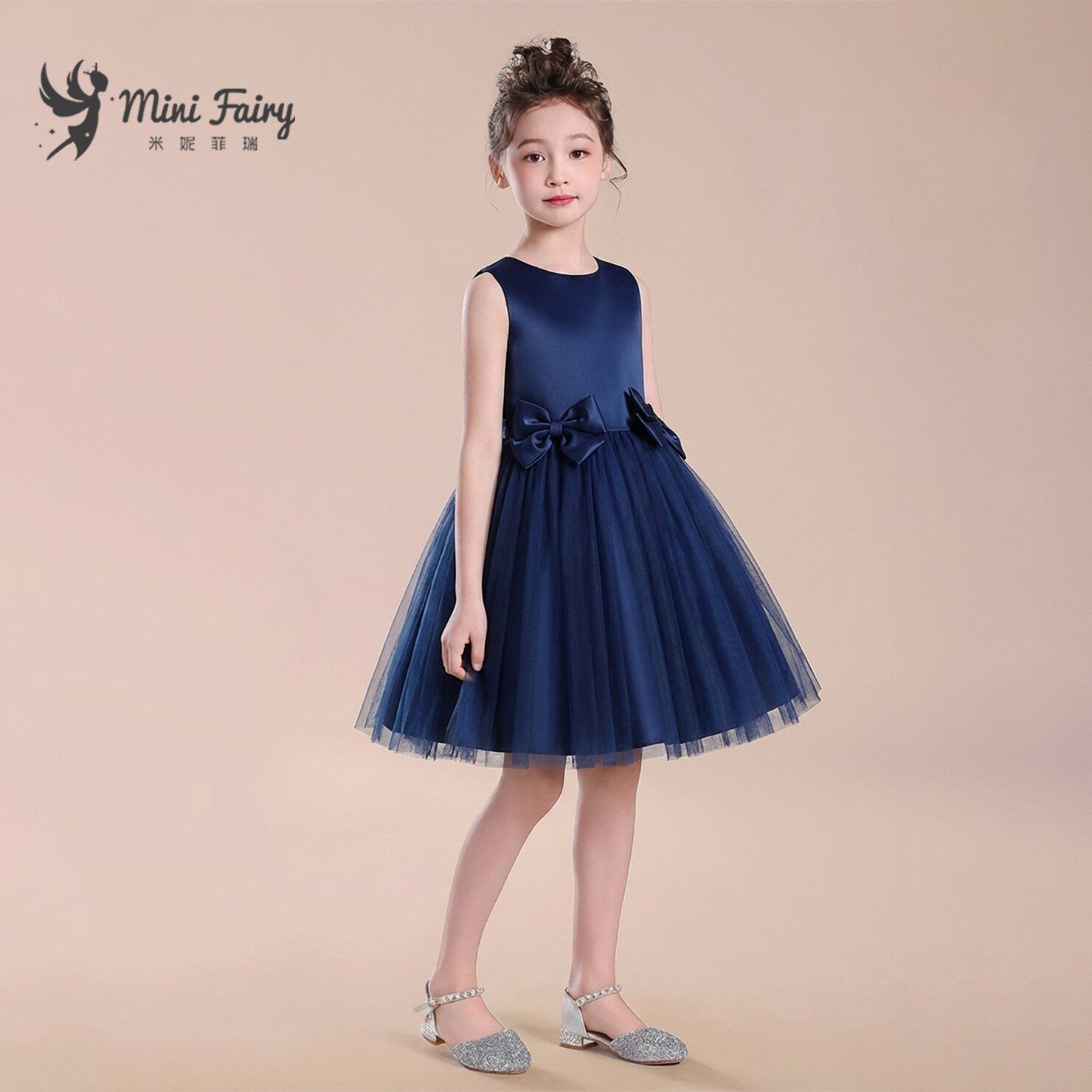 女童礼服简约蓝色公主裙儿童钢琴比赛中小学生小提琴六一才艺表演