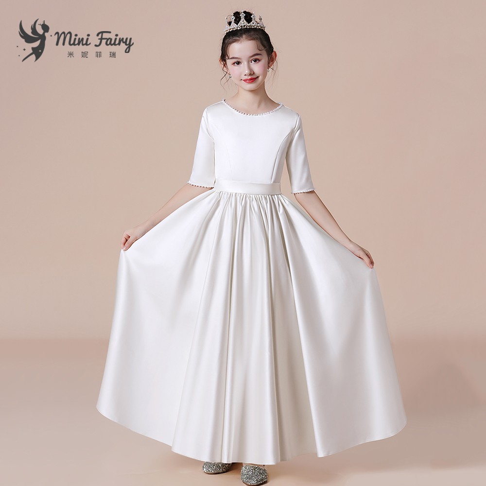 小仙女高端女童米黄色缎面演出服