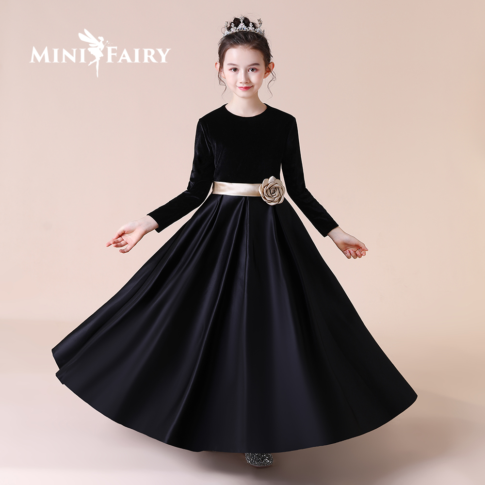 minifairy长袖黑色丝绒钢琴演出