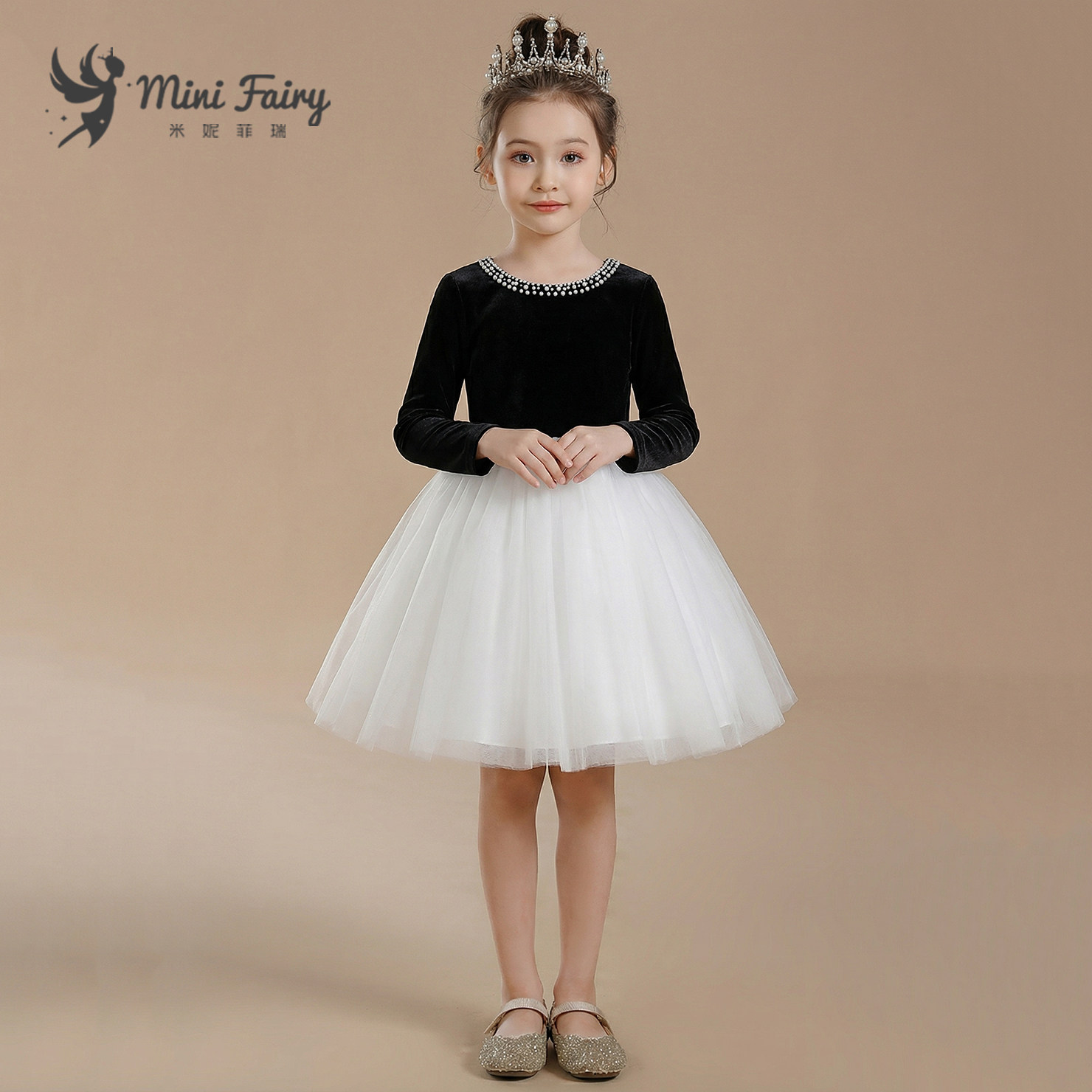 秋冬新款女童钢琴演出服黑白拼色表演服丝绒长袖网纱公主裙蓬蓬裙,童装/婴儿装/亲子装,儿童礼服,淘宝优惠券,粉丝福利购,淘宝优惠卷