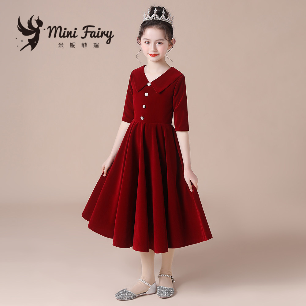女童红色秋冬丝绒演出服元旦主持人礼服裙儿童礼服公主裙高端定制,童装/婴儿装/亲子装,儿童礼服,淘宝优惠券,粉丝福利购,淘宝优惠卷