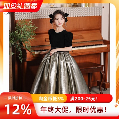 女童高端钢琴演出服元旦小提琴表演秋冬主持人晚礼服泡泡袖公主裙