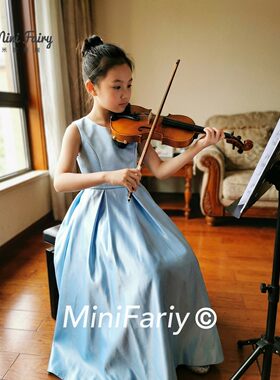 女童无袖缎面公主晚礼服长裙