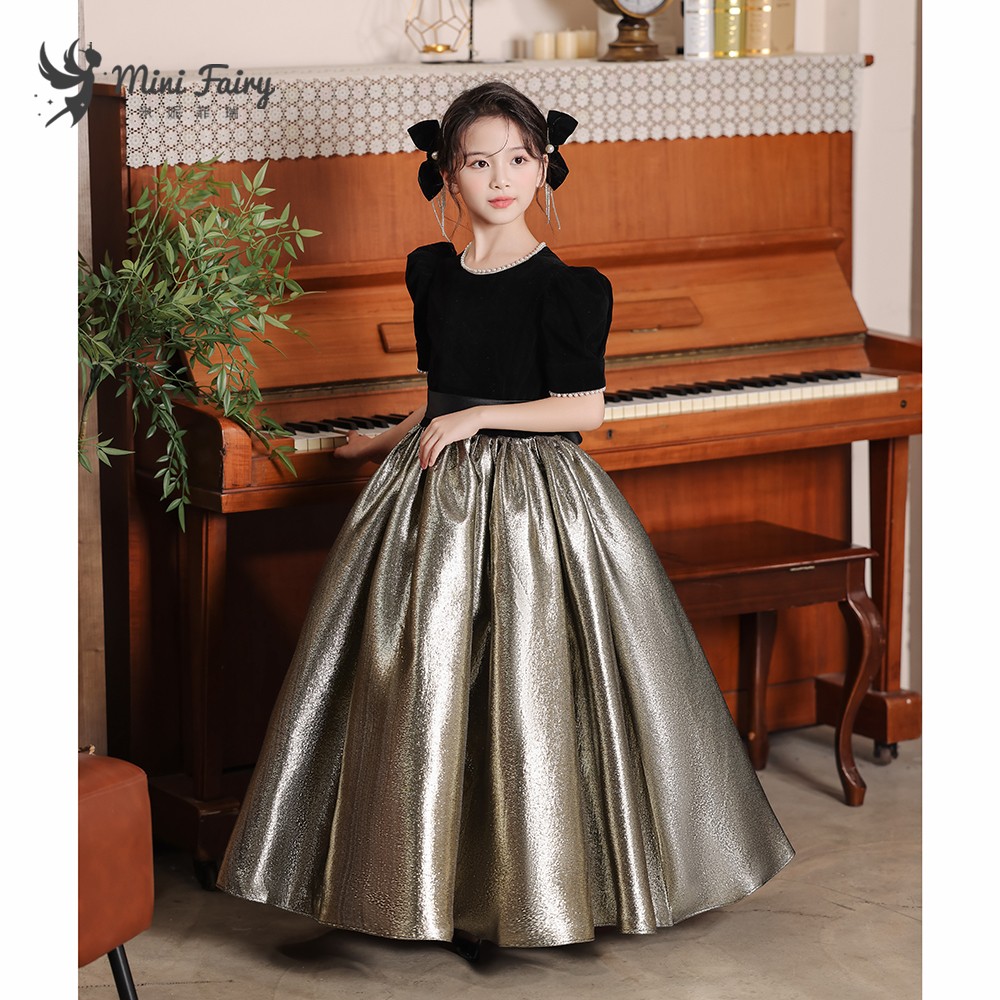 女童高端钢琴演出服元旦小提琴表演秋冬主持人晚礼服泡泡袖公主裙