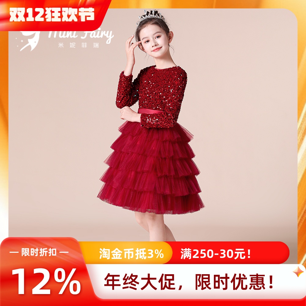 红色生日公主裙女童礼服蓬蓬裙