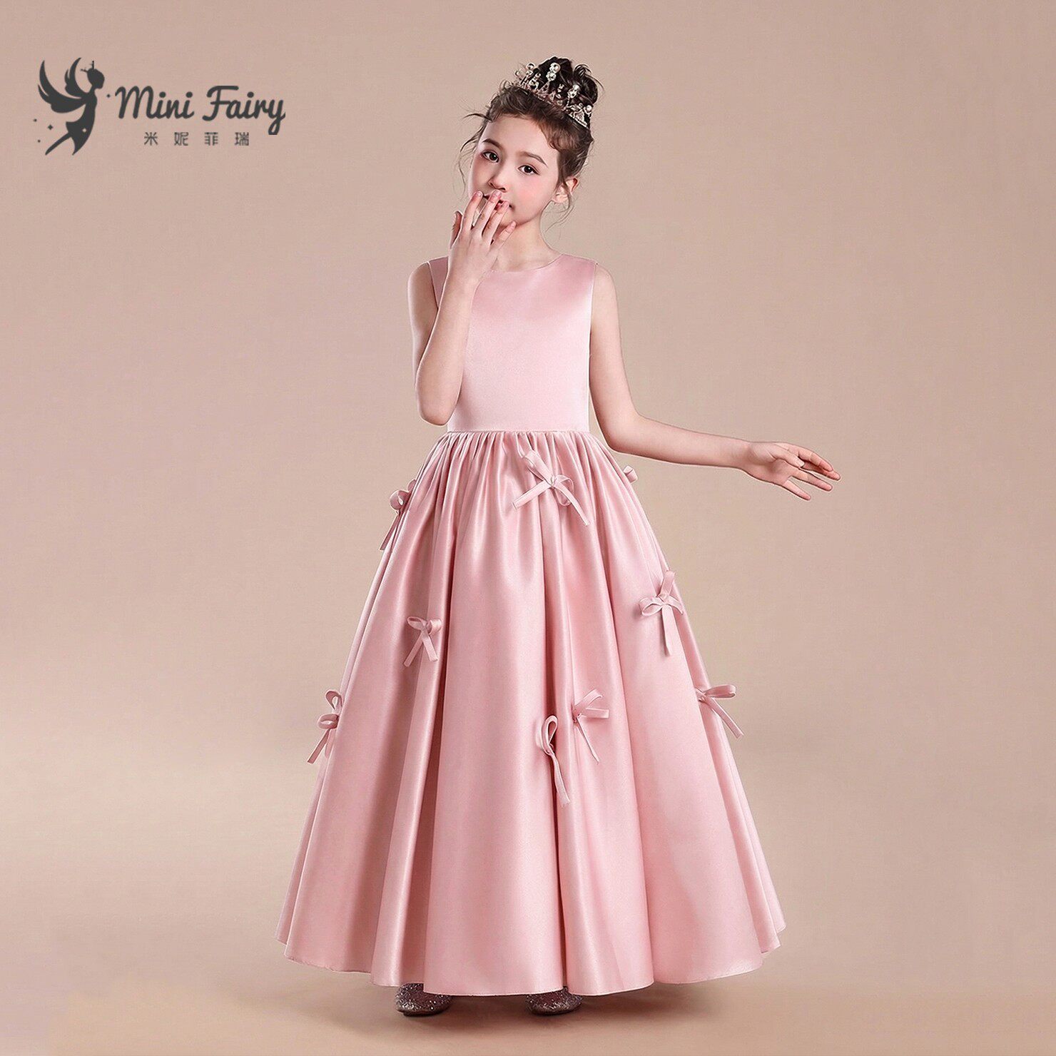 女童十周岁生日缎面公主晚礼服图片