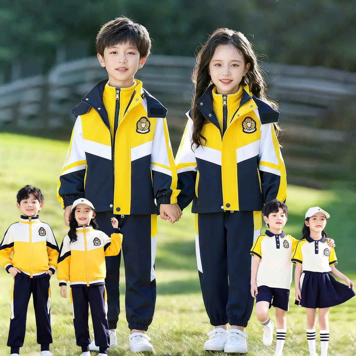 幼儿园冲锋衣园服校服套装小学生班服秋冬季运动会一年级三件套黄