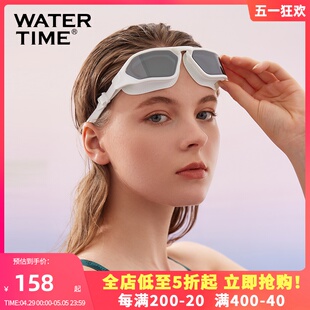 备镀膜 WaterTime游泳镜女高清防水防雾近视大框游泳眼镜专业装