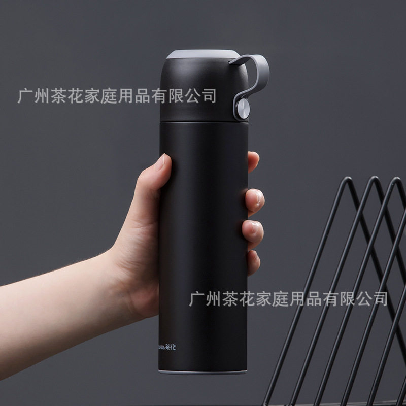 茶花保温杯不锈钢带杯盖可喝水男