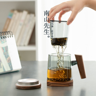 泡茶杯茶水分离带盖过滤大容量茶道杯子玻璃杯把手水杯男