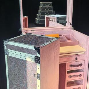 百宝箱高定收纳化妆柜多功能装饰柜马鞍皮硬包收纳箱珠宝柜手饰盒