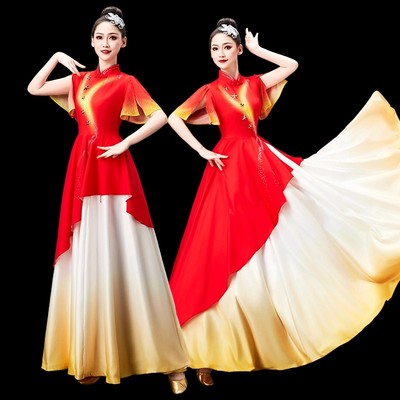 成人大合唱演出服万疆开场舞女长裙红歌比赛诗歌朗诵舞台表演服装