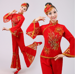 秧歌服演出服2025年新款女成人民族扇子舞蹈服中老年腰鼓舞服套装