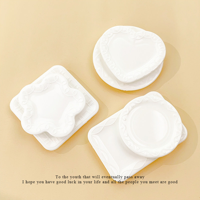 仿真迷你白色小盘子微缩食玩托盘儿童过家家厨房玩具摆件diy配件