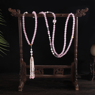 新中式国风粉色串珠项链女复古民族风长款流苏斜跨链古风汉服配饰