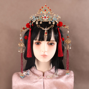 原创古风汉服发冠金典百搭发冠眉心坠cos仙侠风神女红色新娘婚礼