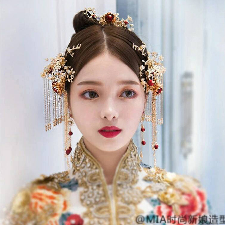新款新娘头饰复古步摇流苏套装中式婚礼旗袍秀禾服古装凤冠配饰品