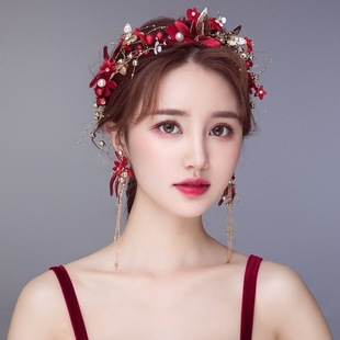 2025年新款敬酒头饰红色新款结婚新娘秀禾服发饰婚纱发箍礼服饰品