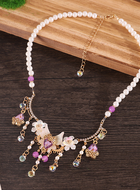 古风仙气坦领明制白色百搭短项链