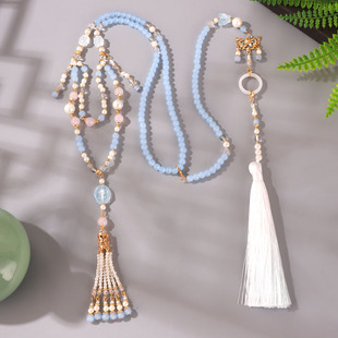 古风项链明制蓝色背云新中式马面裙配饰中国风流苏吊坠汉服软璎珞