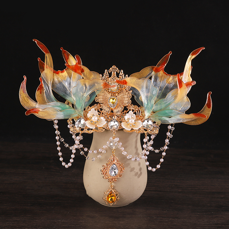 新中式古风超仙少女人鱼发冠高颜值国风发饰眉心坠发冠汉服配饰女