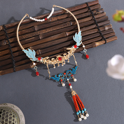 新中式古风烧蓝项圈项链汉服项圈富贵配饰古装晚明首饰中式项圈女