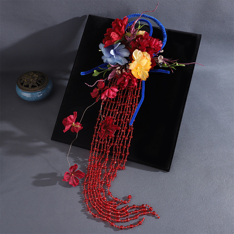 新中式国风瀑布新娘仿真花束晨袍婚纱拍摄手捧花拍照道具手拎花女