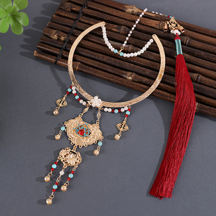 古风平安锁璎珞富贵金宝玉项圈长款明制汉服马面裙配饰品旗袍项链