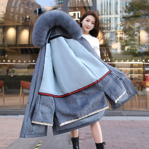 大码獭兔毛派克服女狐狸毛领