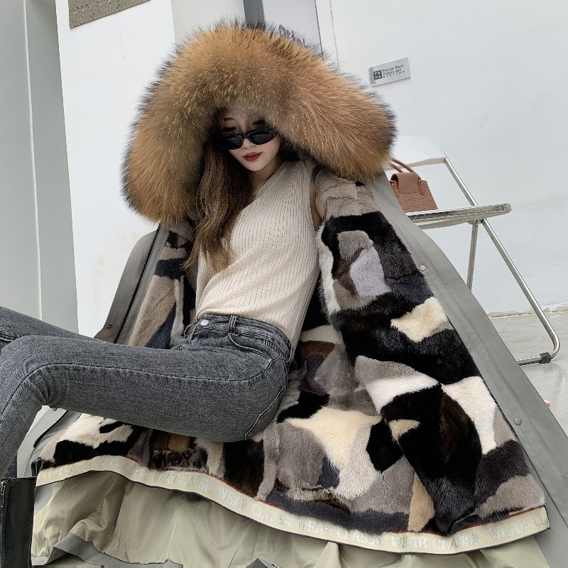 大码派克服女200斤胖MM2025冬季新款进口水貂可拆卸内胆貉子毛领