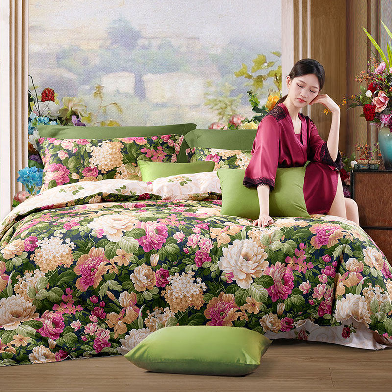 富安娜家纺床单四件套纯棉全棉秋冬季田园风ins四季床上三件套