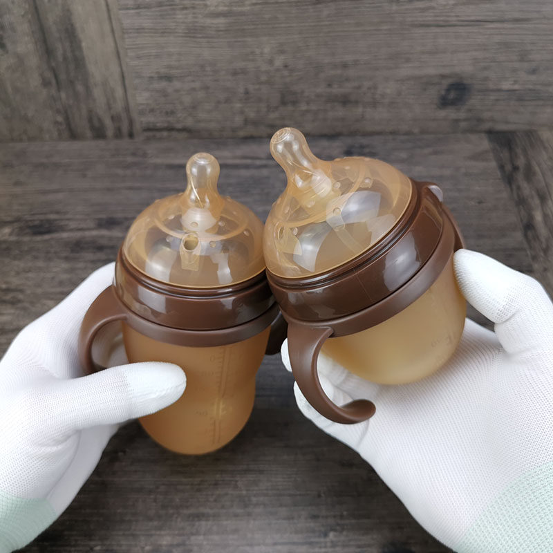 婴儿专用食品级硅胶奶瓶150ml 250ml带手柄重力球吸管宝宝防胀气