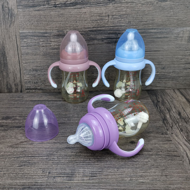 婴儿宽口径PPSU塑料奶瓶宝宝学饮喝水训练手柄耐高温吸管杯鸭嘴杯