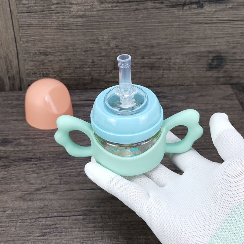 宽口径婴儿学饮杯90ml手柄吸管杯防漏PPSU小号奶瓶塑料防摔6个月