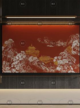 中山工厂直销新型壁画灯新中式铁艺装饰画金属吊杆客厅玄光画灯无
