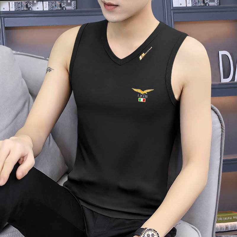 2件莫代尔宽肩修身背心男士潮流健身运动无袖t恤夏天外穿坎肩汗衫