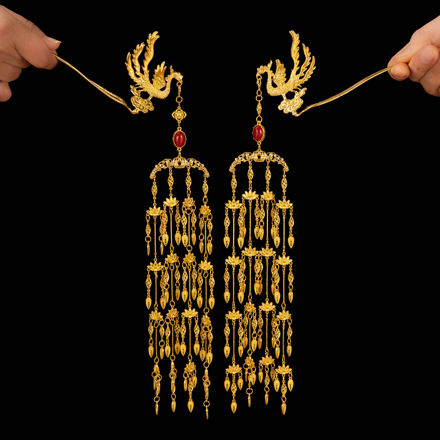 原创 明制宫廷风立体双面凤凰簪子 古风手工长流苏步摇古典唐风