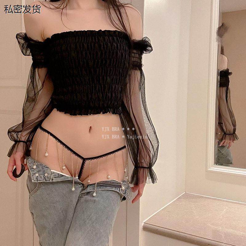 低腰宫铃铃铛内裤女铁链性感勾人内裤女人私密内裤禁欲系开裆网纱