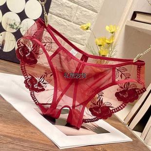 日系全透明蕾丝开裆内裤女士性感诱惑低腰三角裤短款大码男女通用